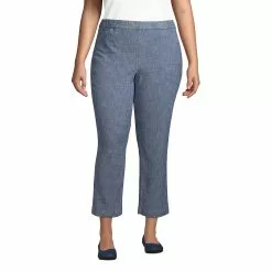 Lands' End Women's Plus Size Mid Rise Pull On Knockabout Chambray Crop Pants