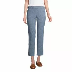Lands' End Women's Mid Rise Pull On Knockabout Chambray Crop Pants
