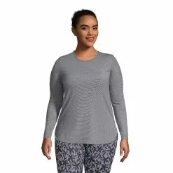 Lands' End Women's Plus Size Moisture Wicking UPF 50 Sun Long Sleeve Curved Hem Tunic Top