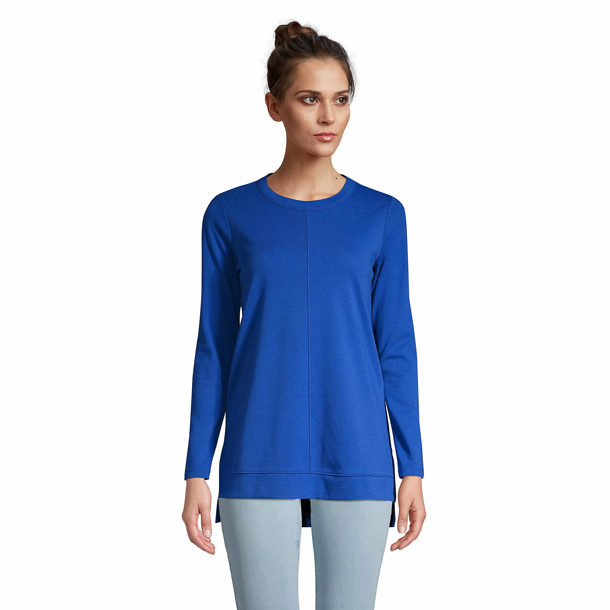 Lands' End Women's Cotton Polyester Long Sleeve Open Crew Neck Tunic