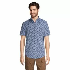 Lands' End Men's Short Sleeve Button Down Chambray Traditional Fit Shirt