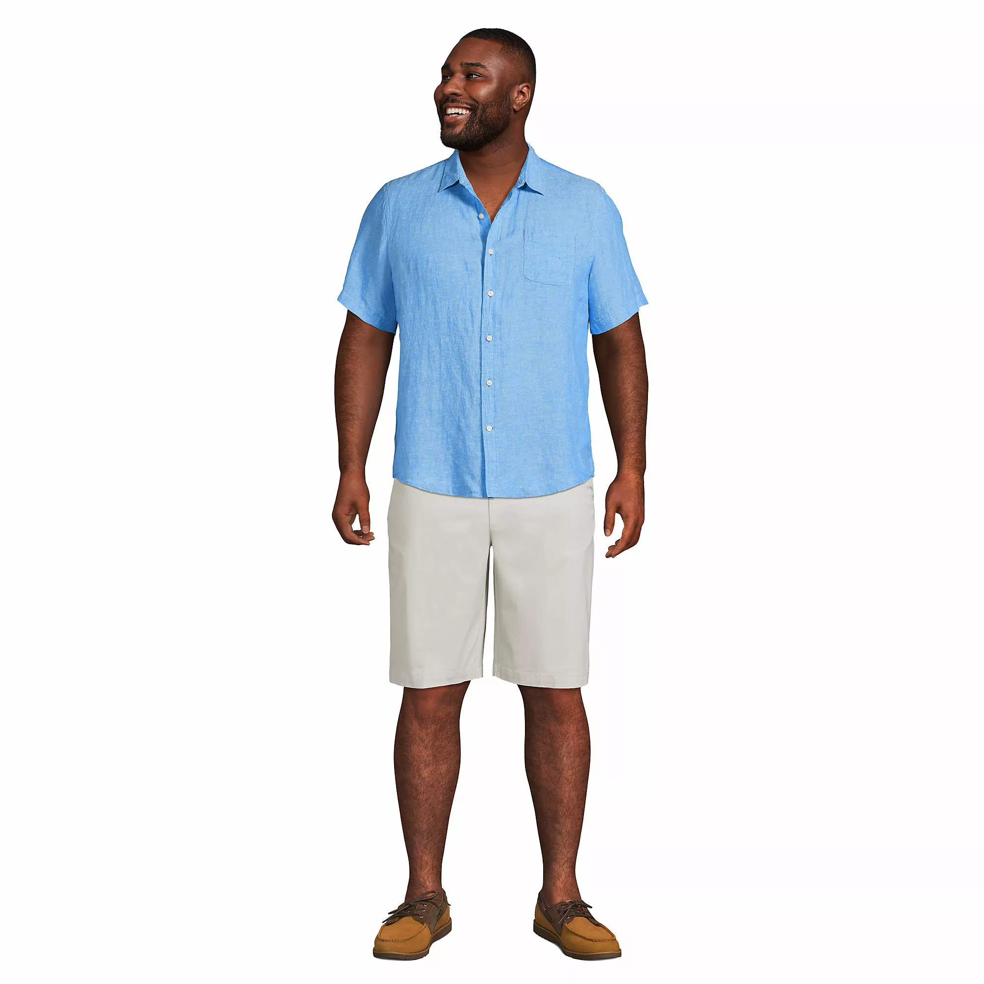 Lands' End Men's Big And Tall Traditional Fit Short Sleeve Linen Shirt - Image 3