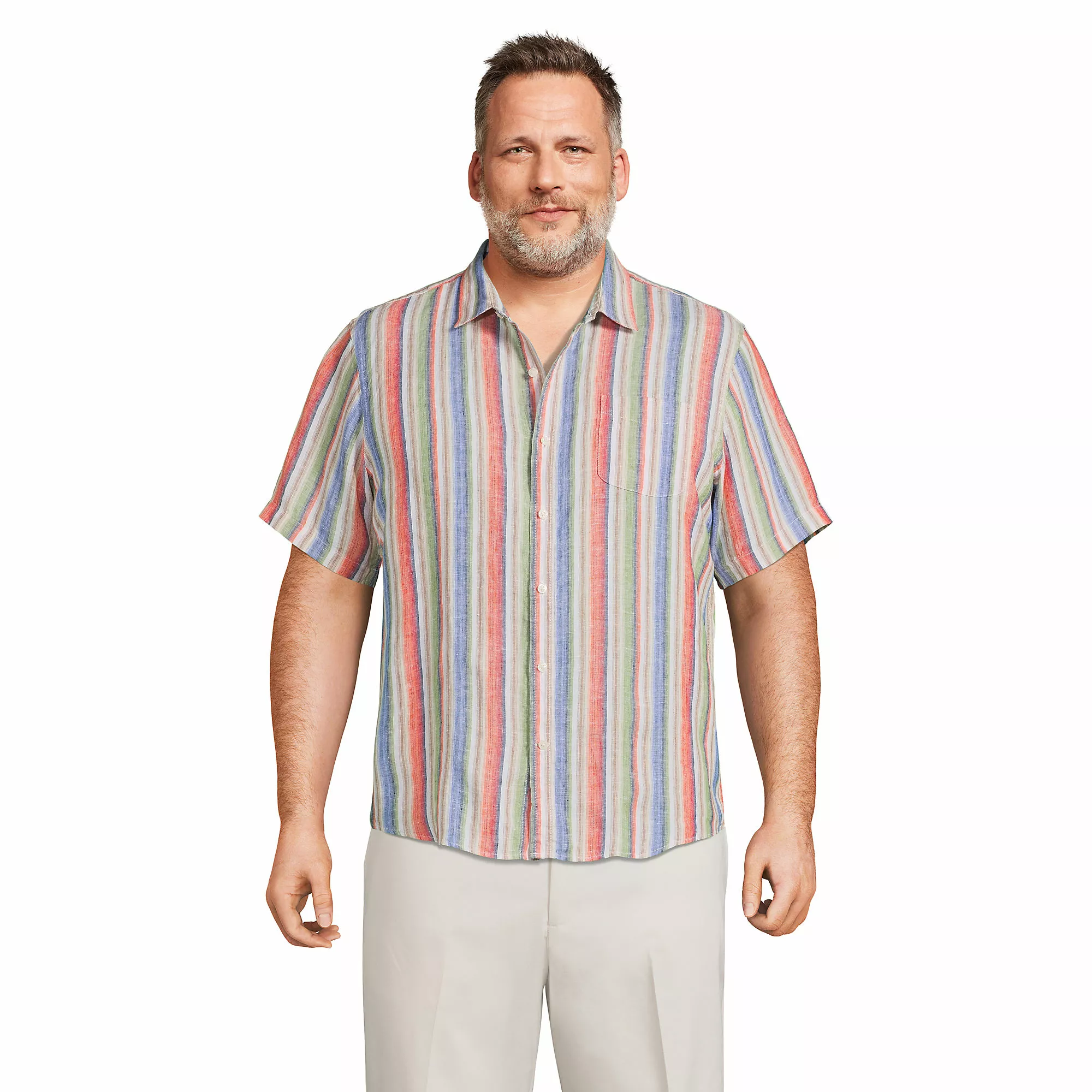 Lands' End Men's Big And Tall Traditional Fit Short Sleeve Linen Shirt