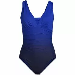 Lands' End Women's Plus Size SlenderSuit Grecian Tummy Control Chlorine Resistant One Piece Swimsuit