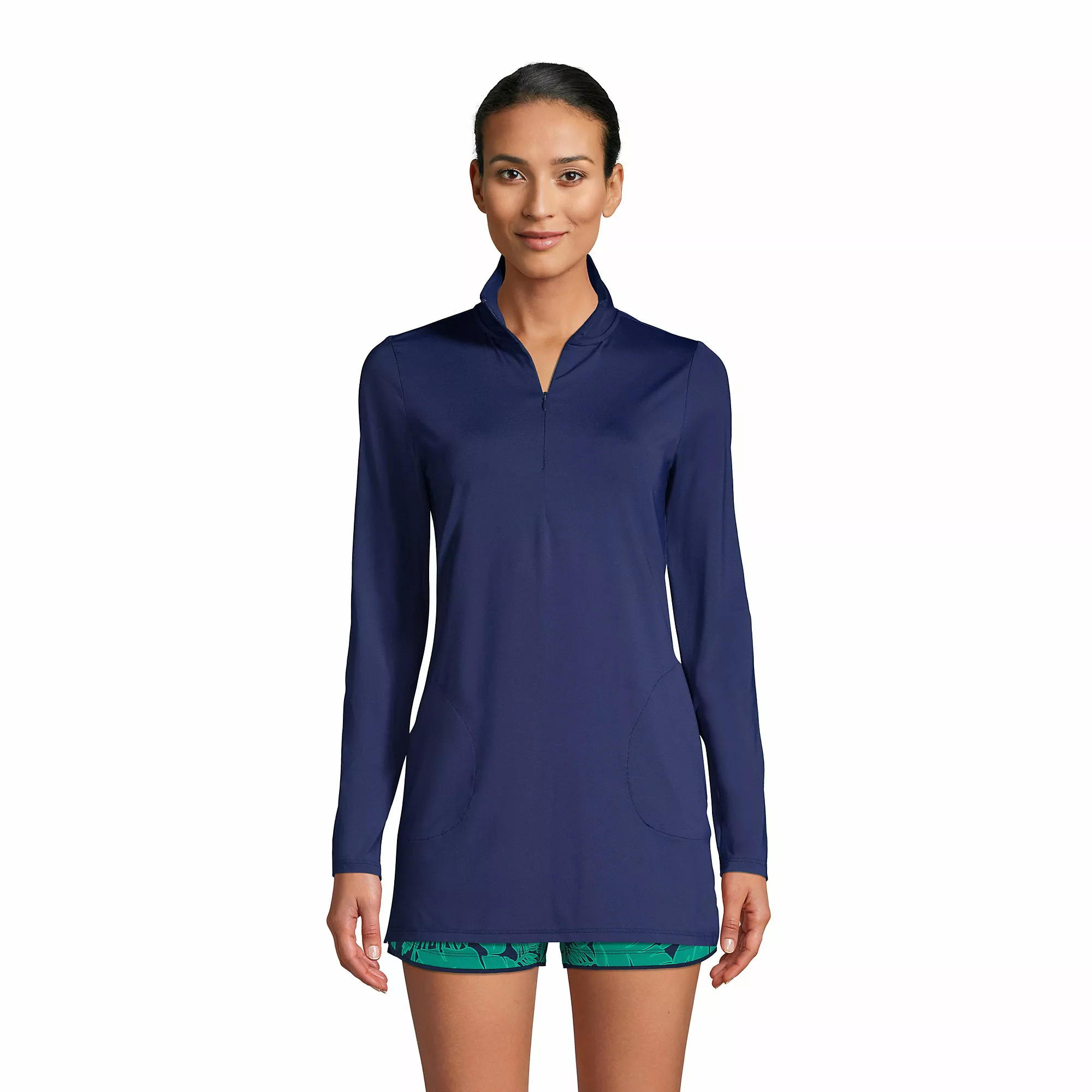 Lands' End Women's Quarter Zip Long Sleeve Tunic Rash Guard Cover-up UPF 50 Sun Protection - Image 4