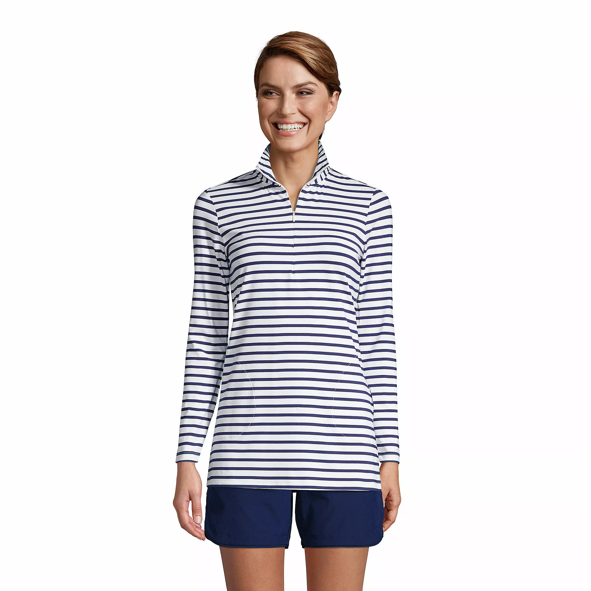 Lands' End Women's Quarter Zip Long Sleeve Tunic Rash Guard Cover-up UPF 50 Sun Protection Print - Image 4