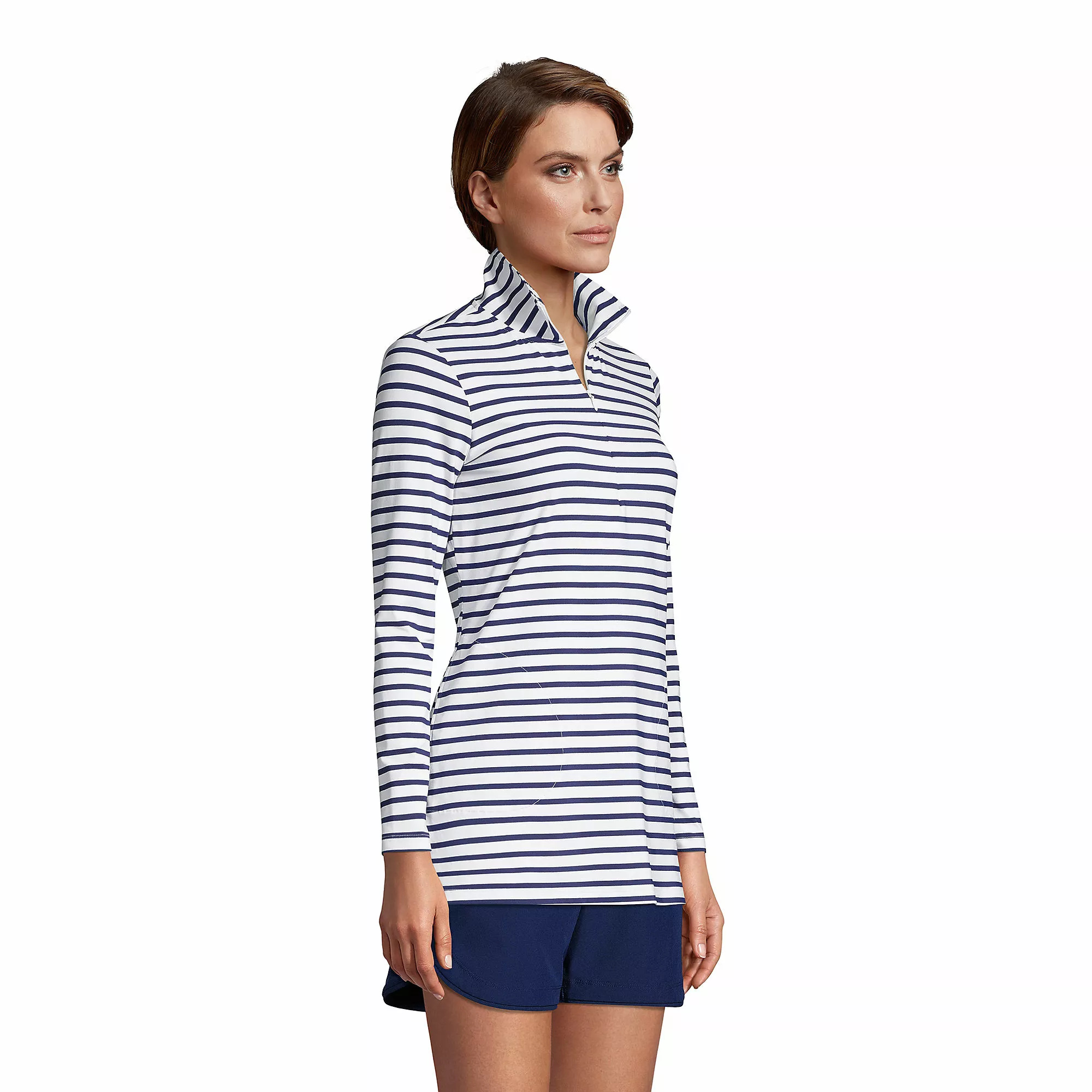 Lands' End Women's Quarter Zip Long Sleeve Tunic Rash Guard Cover-up UPF 50 Sun Protection Print - Image 5
