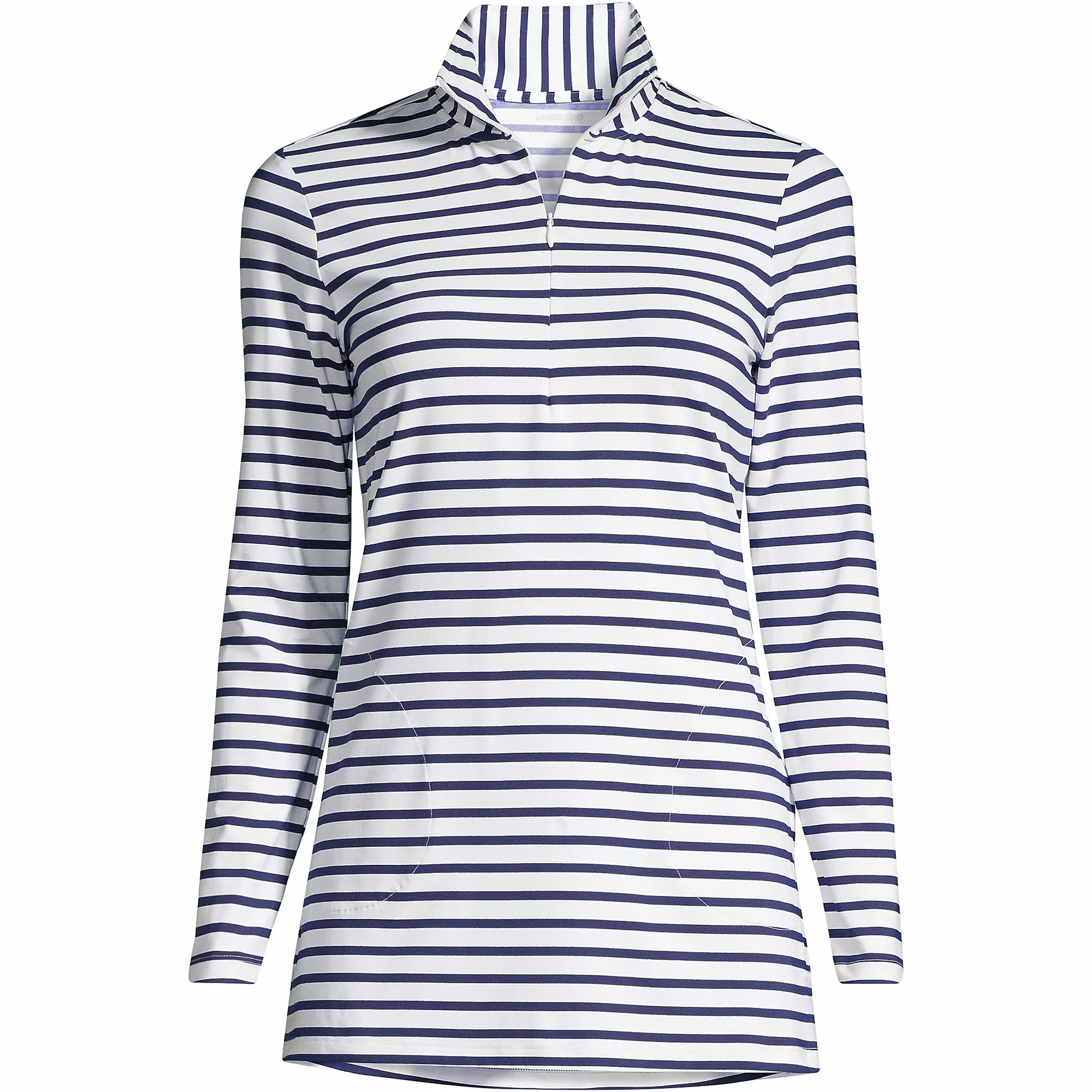 Lands' End Women's Plus Size Quarter Zip Long Sleeve Tunic Rash Guard Cover-up UPF 50 Sun Protection Print - Image 2