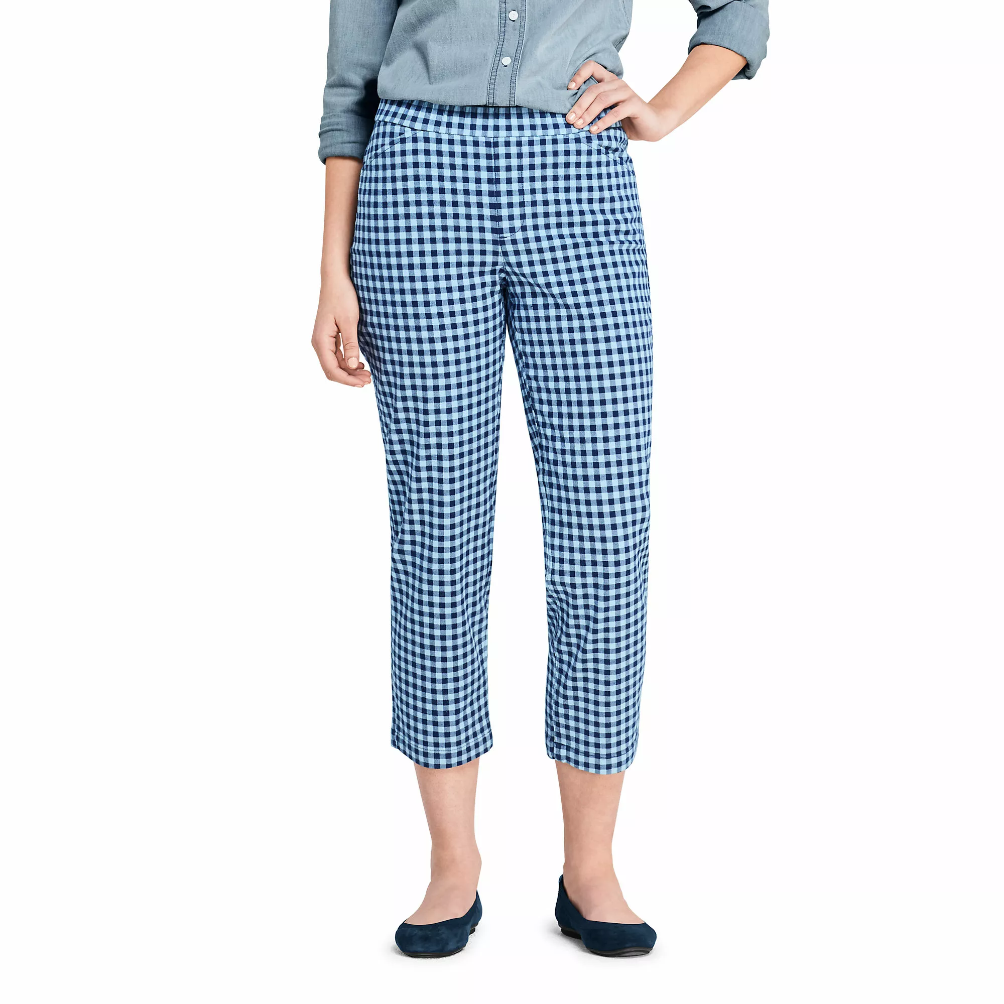 Lands' End Women's Mid Rise Curvy Pull On Chino Crop Pants