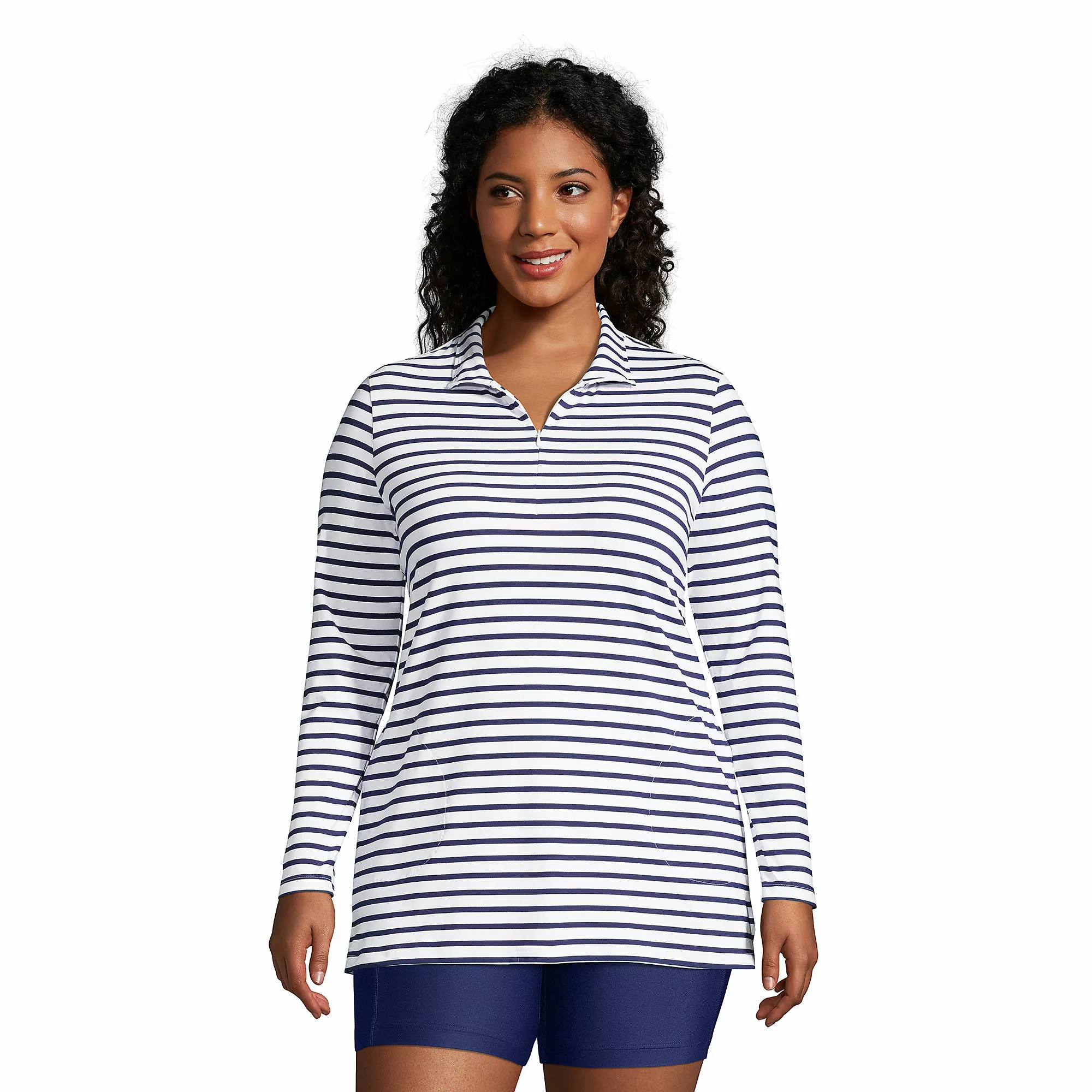 Lands' End Women's Plus Size Quarter Zip Long Sleeve Tunic Rash Guard Cover-up UPF 50 Sun Protection Print - Image 4
