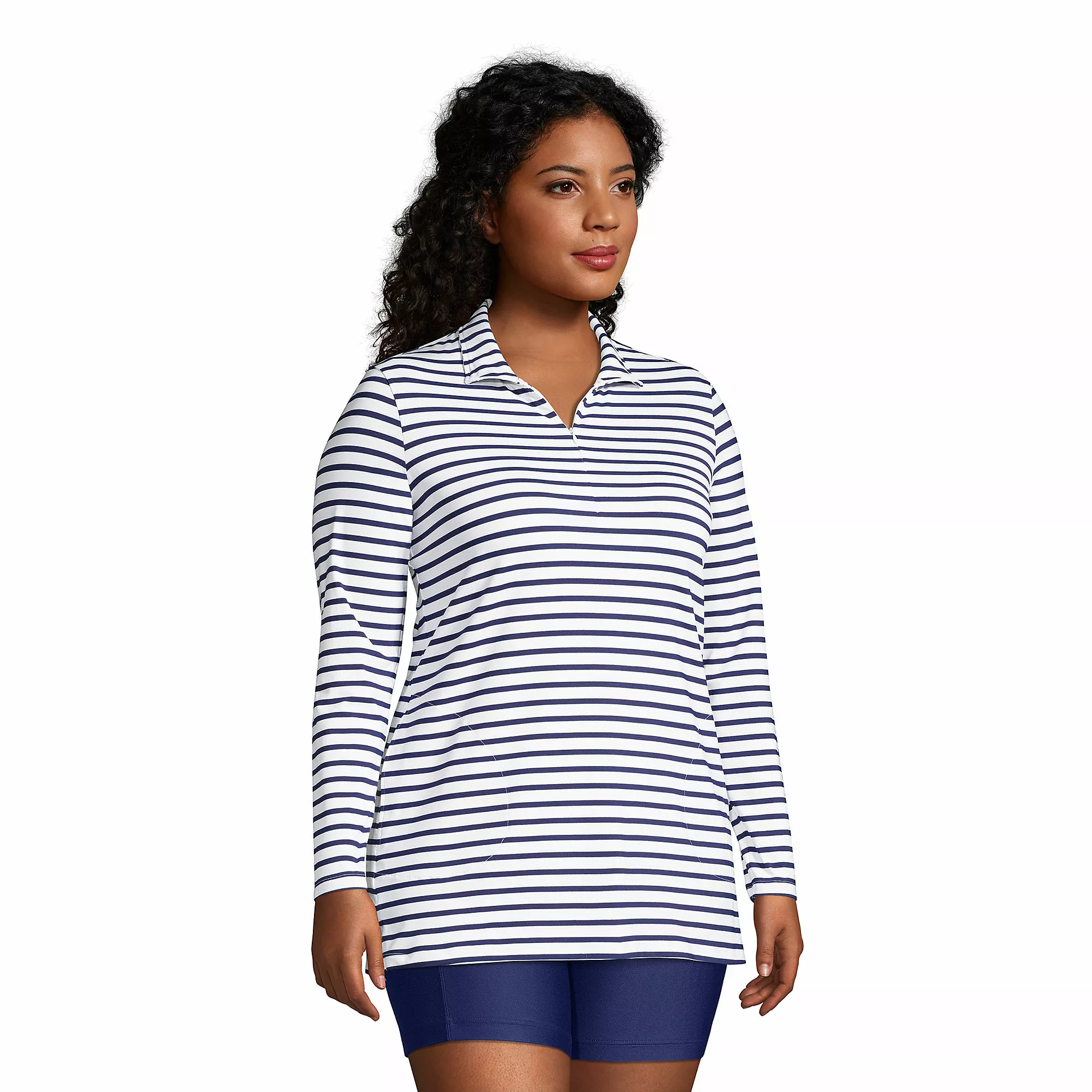 Lands' End Women's Plus Size Quarter Zip Long Sleeve Tunic Rash Guard Cover-up UPF 50 Sun Protection Print - Image 5