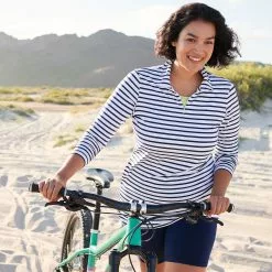 Lands' End Women's Plus Size Quarter Zip Long Sleeve Tunic Rash Guard Cover-up UPF 50 Sun Protection Print