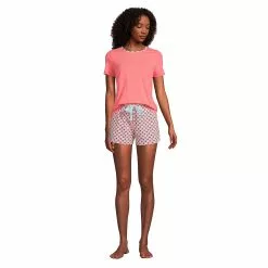 Lands' End Women's Knit Pajama Short Set Short Sleeve T-Shirt And Shorts