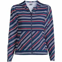 Lands' End Women's Plus Size Hooded Full Zip Long Sleeve Rash Guard UPF 50 Sun Protection Cover-up Pockets