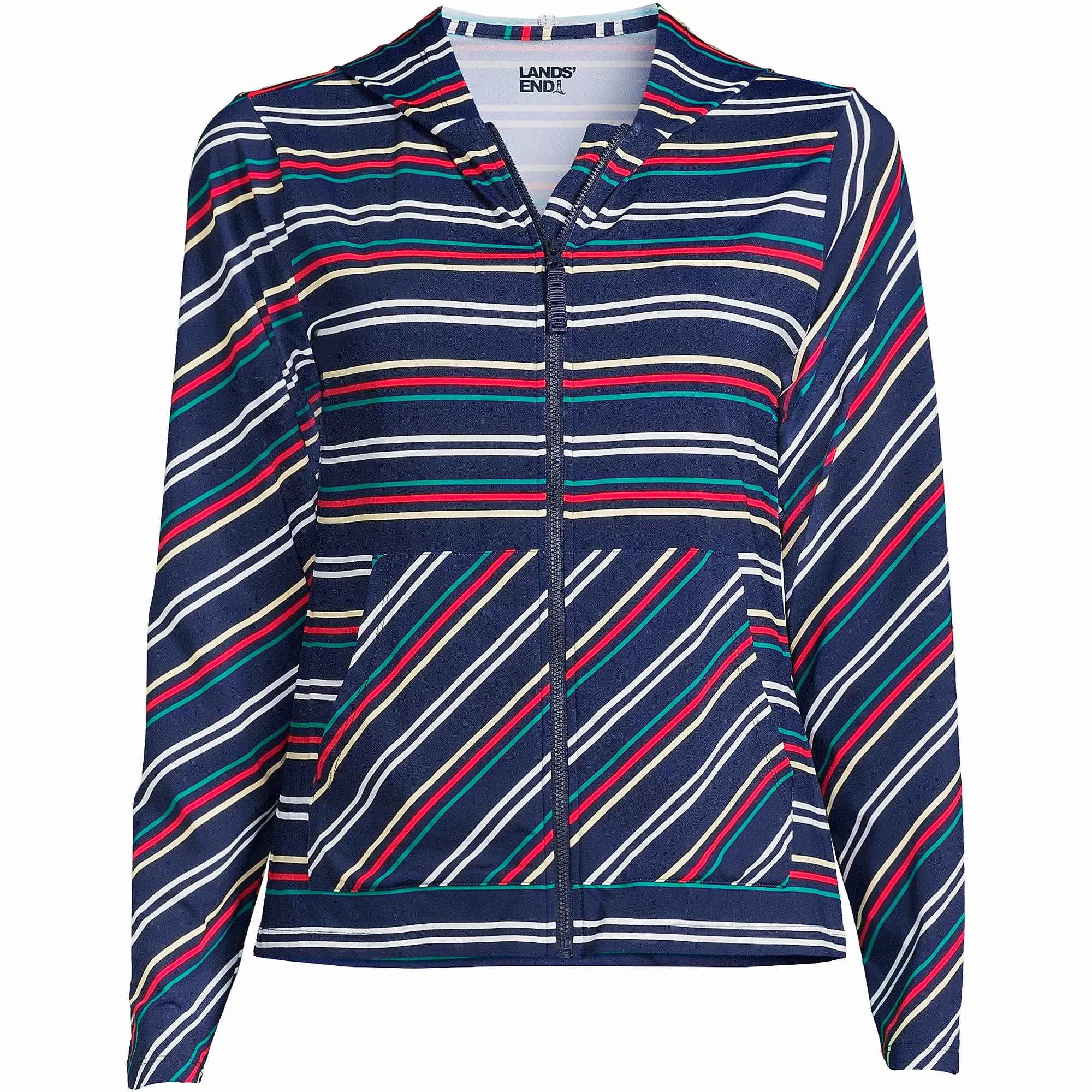 Lands' End Women's Plus Size Hooded Full Zip Long Sleeve Rash Guard UPF 50 Sun Protection Cover-up Pockets