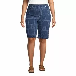 Lands' End Women's Plus Size High Rise Pull On Bermuda Jean Shorts-Indigo