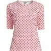 Lands' End Women's Plus Size Crew Neck Elbow Sleeve Rash Guard UPF 50 Sun Protection Modest Swim Tee Print