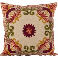 Saro Lifestyle Floral Embroidered Decorative Throw Pillow