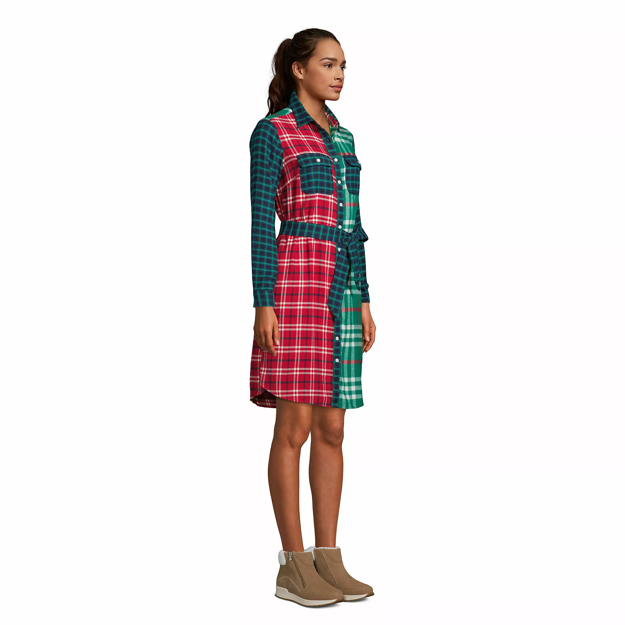 Lands' End Women's Cotton Flannel Long Sleeve Knee Length Shirt Dress - Image 3