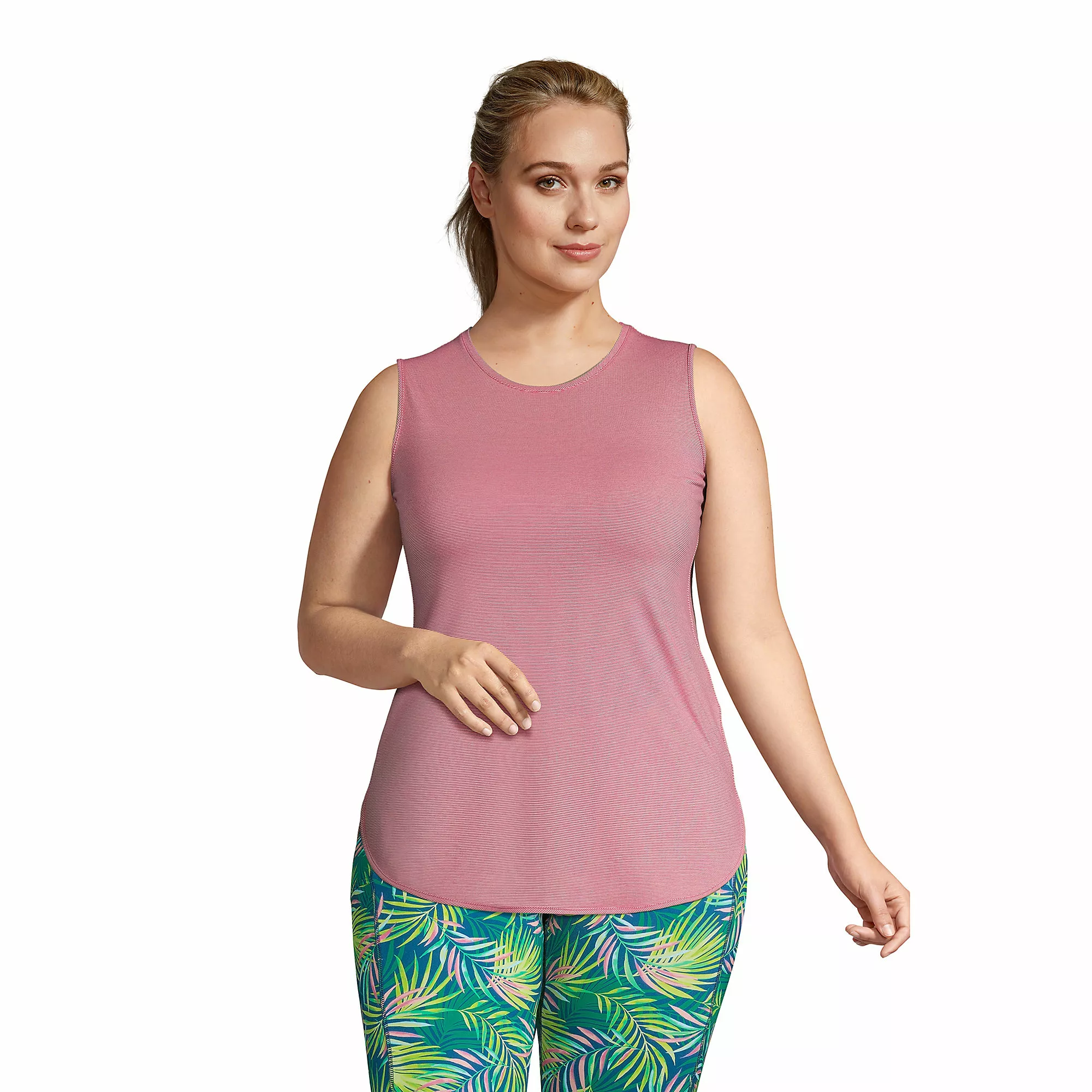 Lands' End Women's Plus Size Moisture Wicking UPF Sun Crewneck Tunic Tank Top