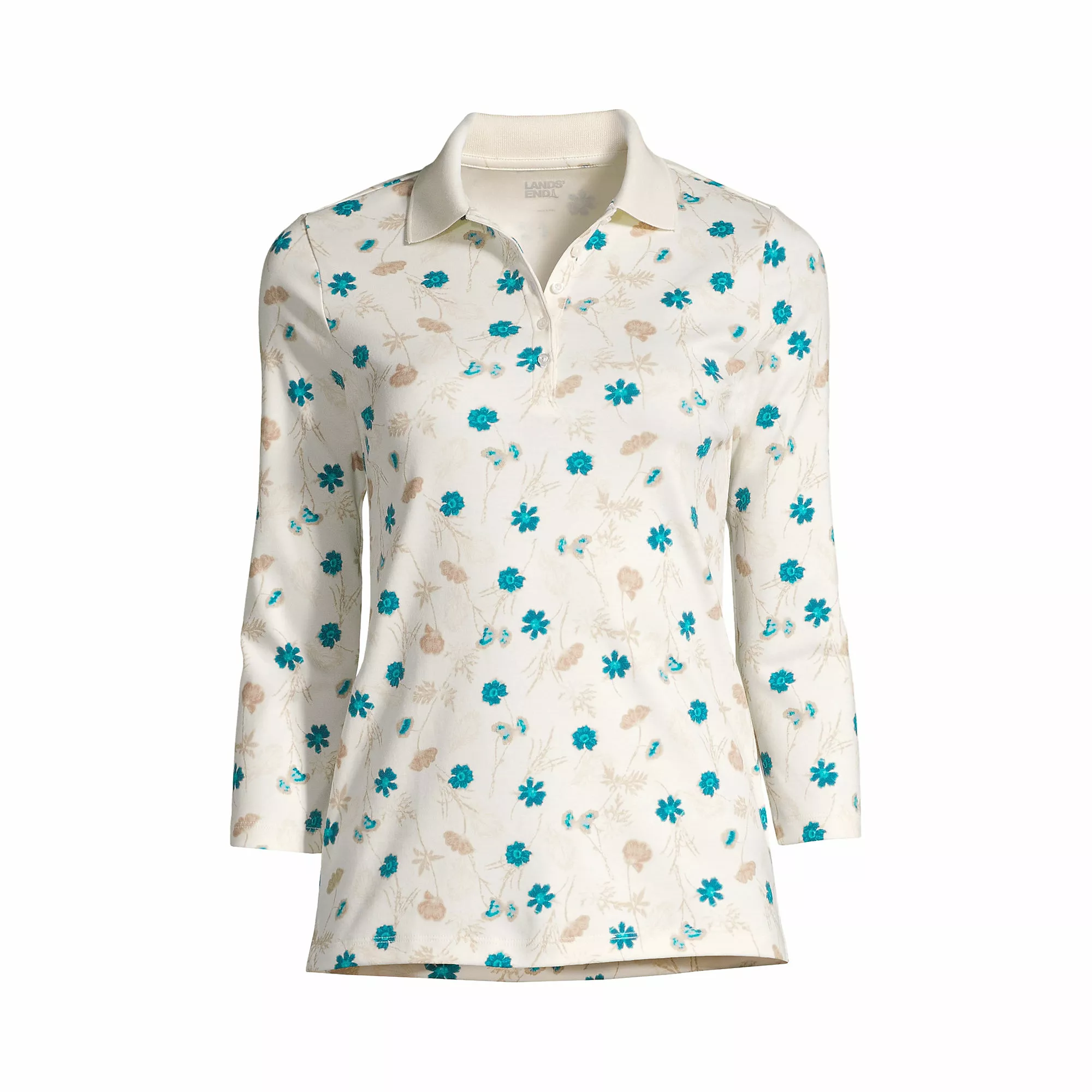 Lands' End Women's Supima Cotton 3/4 Sleeve Polo Shirt - Image 2