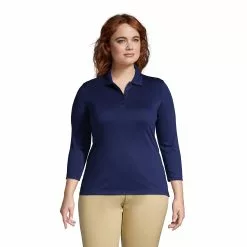 Lands' End Women's Plus Size Supima Cotton 3/4 Sleeve Polo Shirt