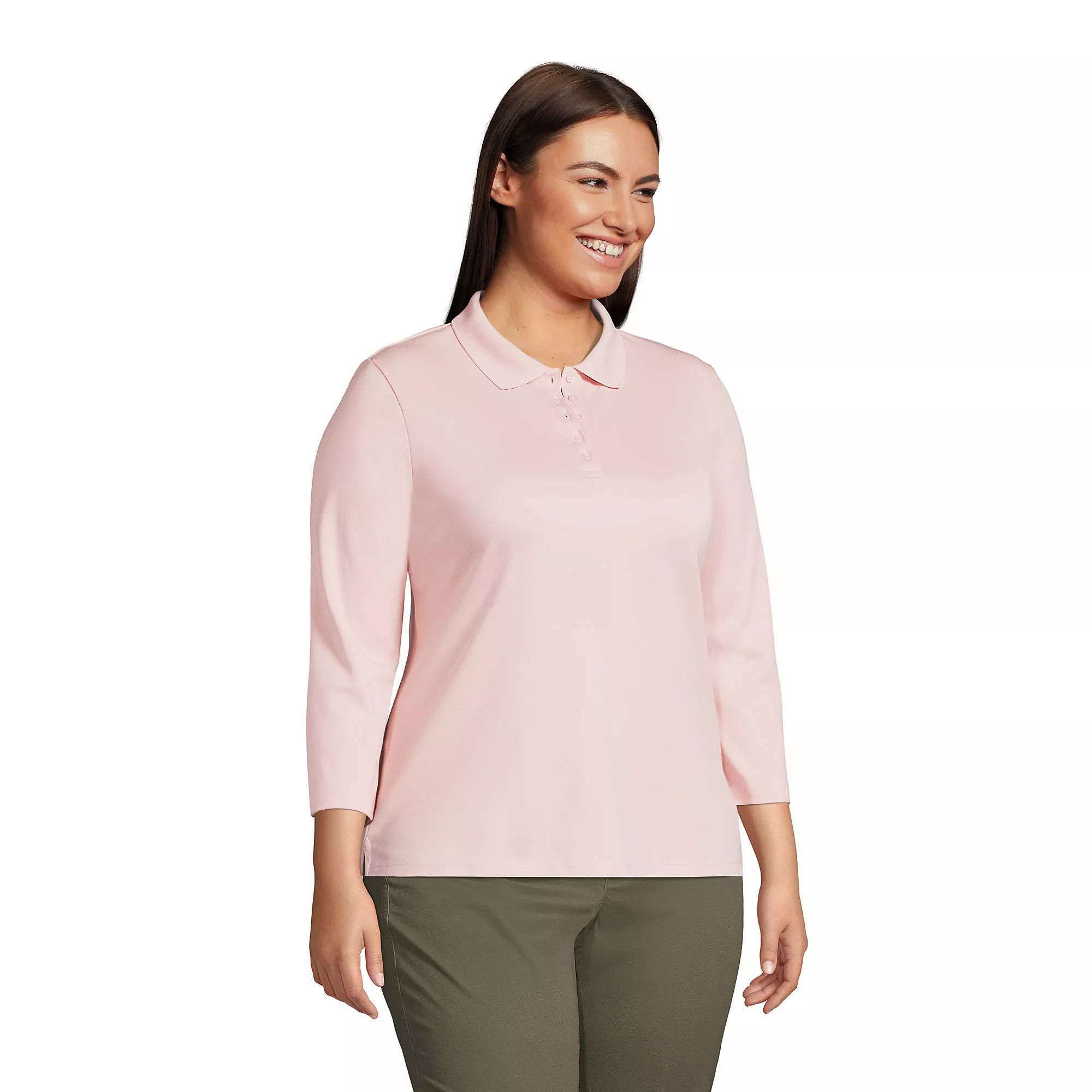 Lands' End Women's Plus Size Supima Cotton 3/4 Sleeve Polo Shirt - Image 3