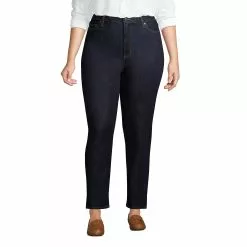 Lands' End Women's Plus Size High Rise Straight Leg Ankle Blue Jeans