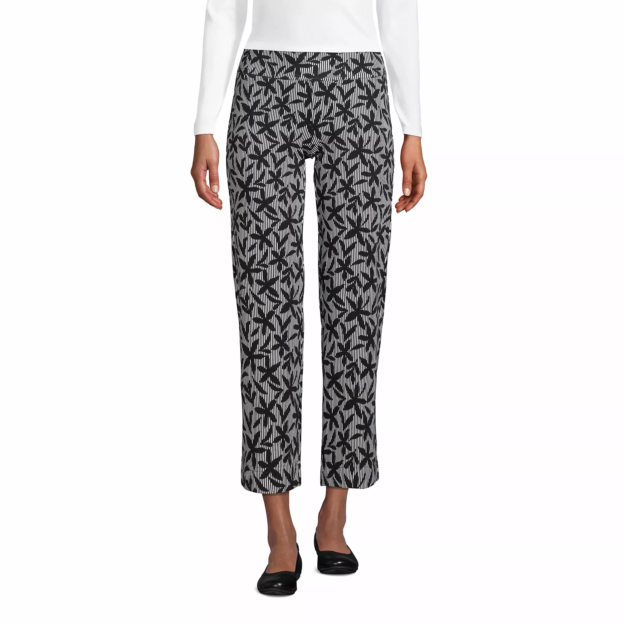 Lands' End Women's Starfish Mid Rise Elastic Waist Pull On Crop Pants Print