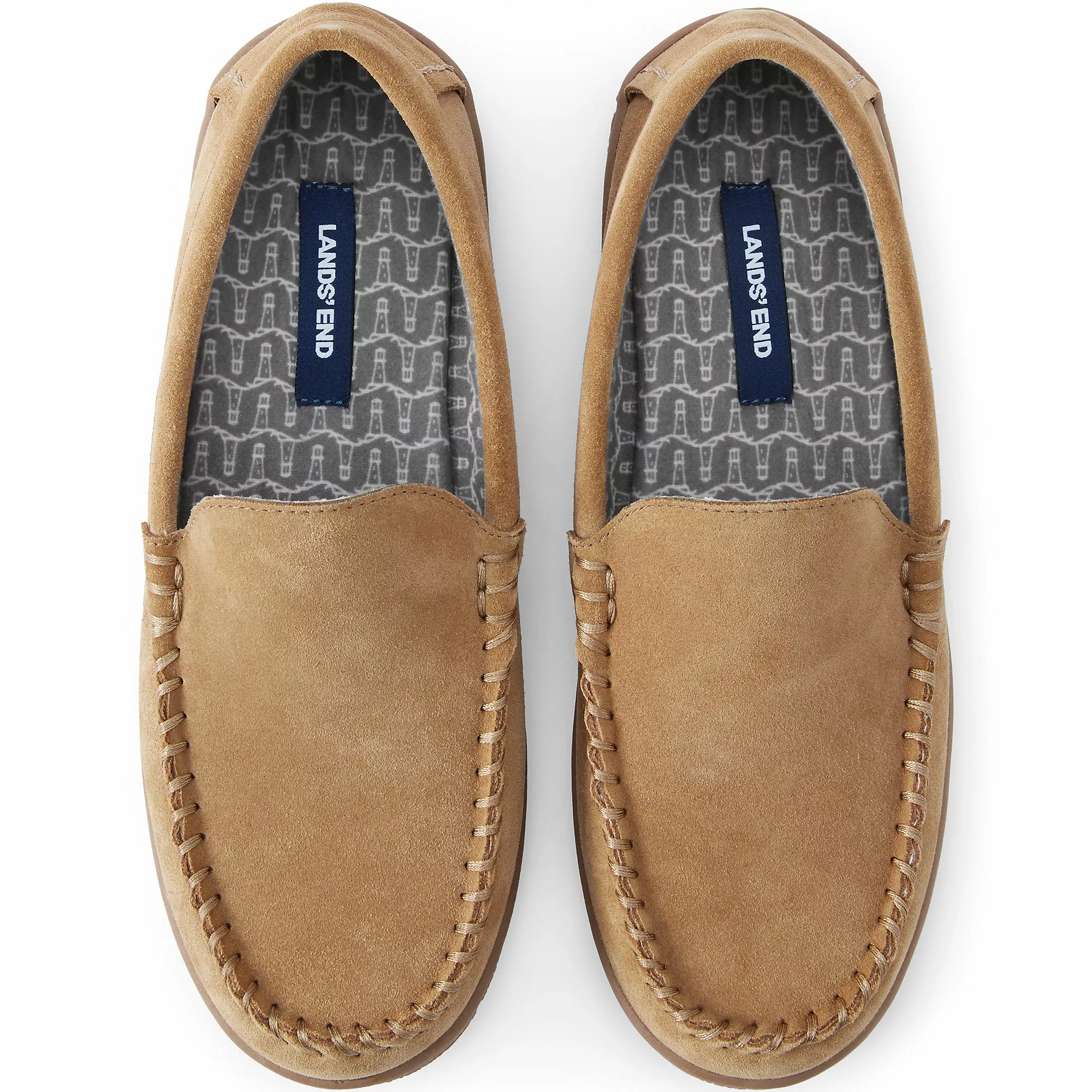 Lands' End Men's Suede Leather Flannel Lined Moccasin Slippers - Image 2