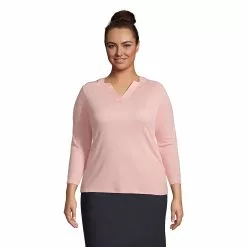 Lands' End Women's Plus Size Supima Micro Modal 3/4 Sleeve Notch Neck Top