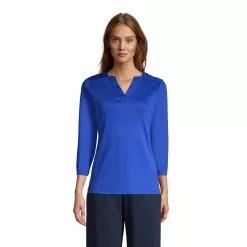 Lands' End Women's Supima Micro Modal Three Quarter Sleeve Notch Neck Top