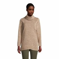 Lands' End Women's Sweater Fleece Tunic Cowl Neck Pullover