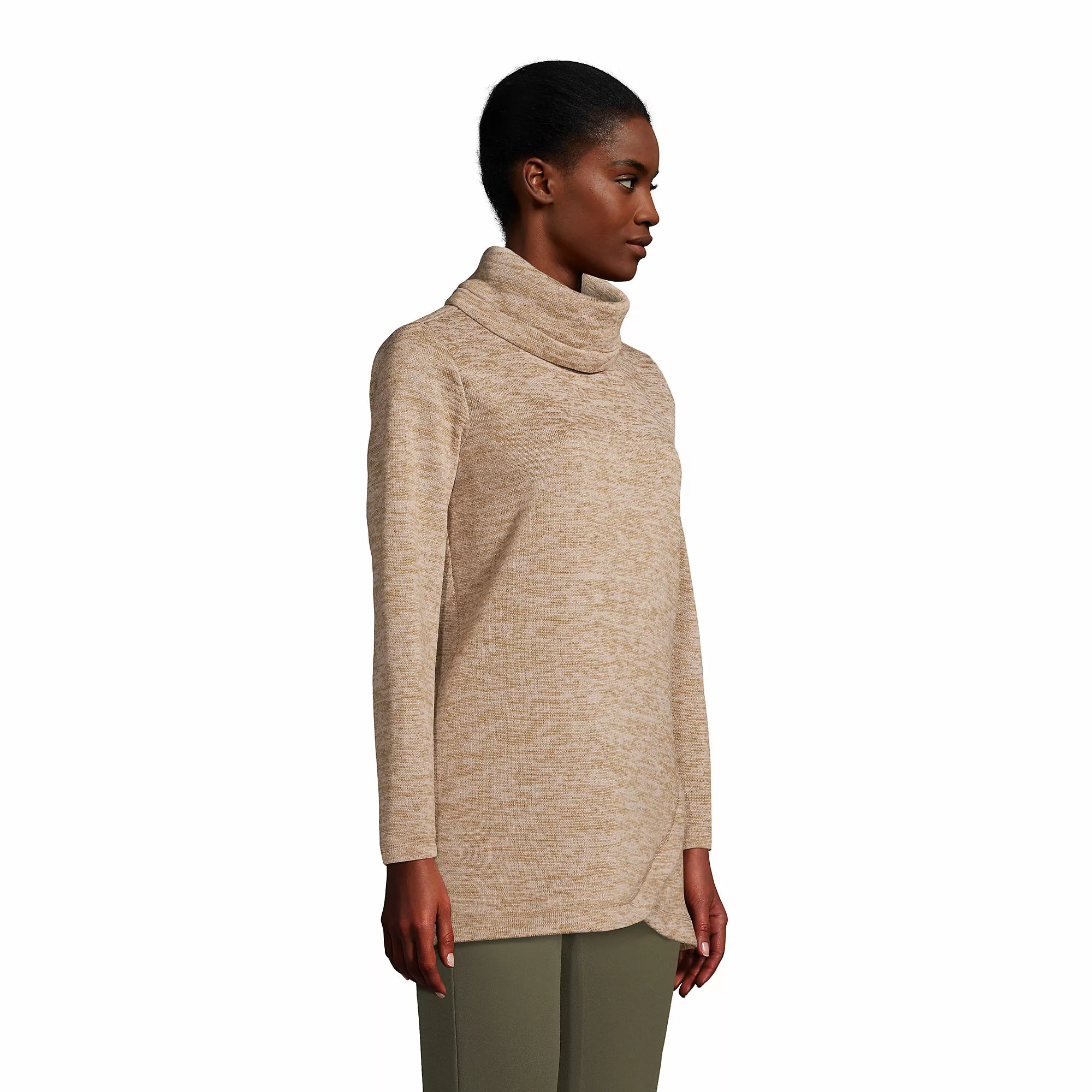 Lands' End Women's Sweater Fleece Tunic Cowl Neck Pullover - Image 3