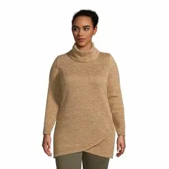 Lands' End Women's Plus Size Sweater Fleece Tunic Cowl Neck Pullover