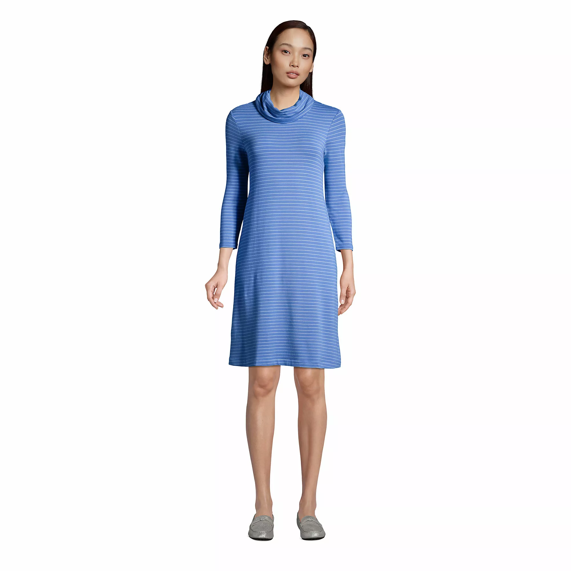 Lands' End Women's Super Soft 3/4 Sleeve Cowl Neck Dress