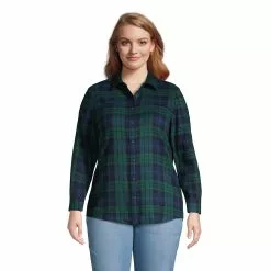 Lands' End Women's Plus Size Flannel Boyfriend Fit Long Sleeve Shirt