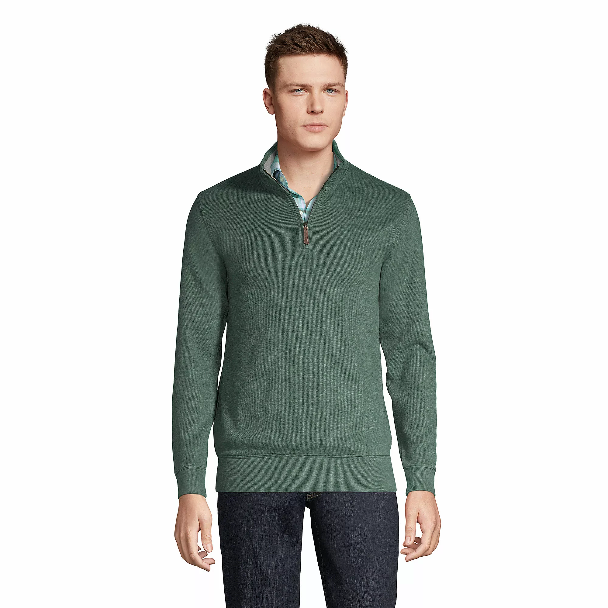Lands' End Men's Bedford Rib Heather Quarter Zip Sweater