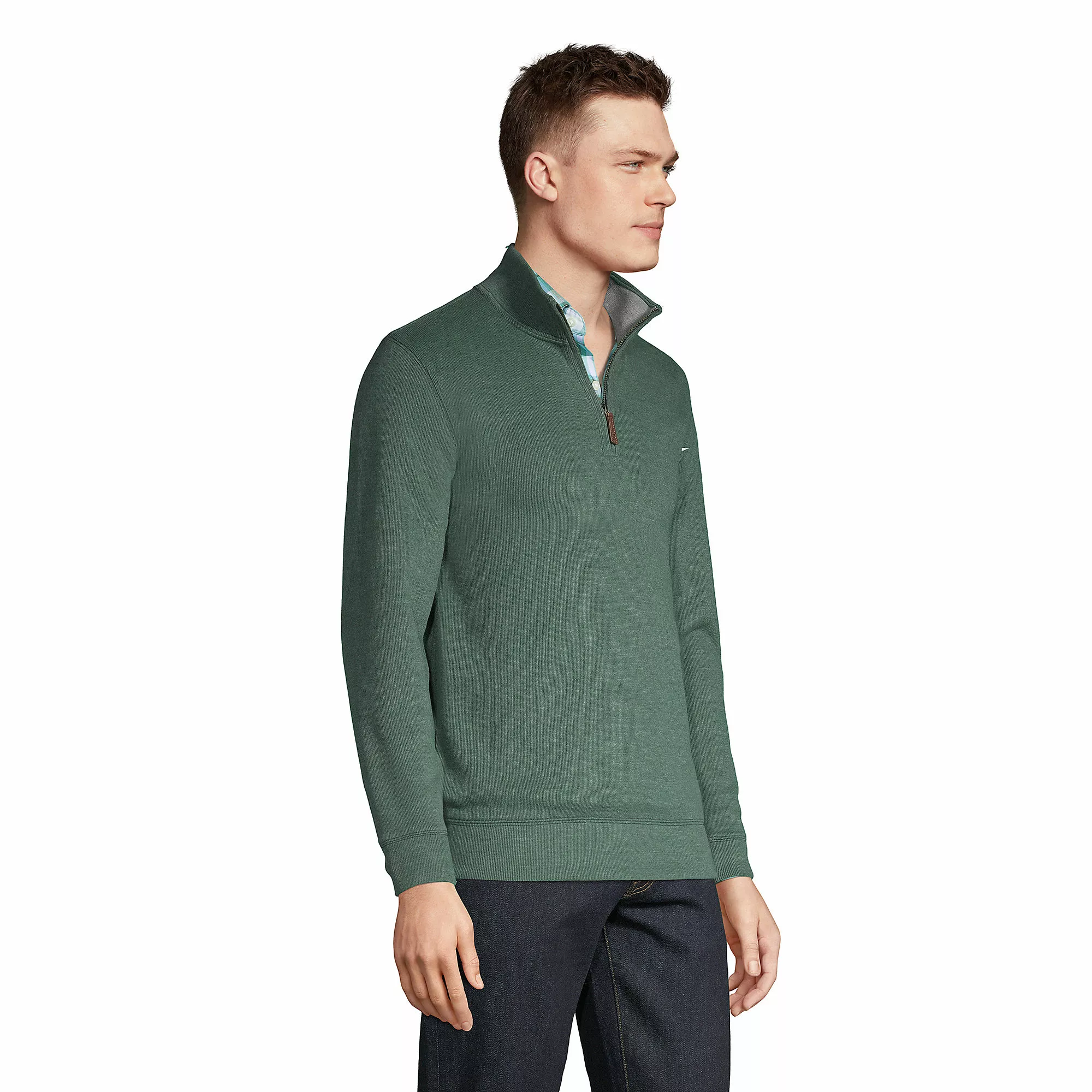 Lands' End Men's Bedford Rib Heather Quarter Zip Sweater - Image 3