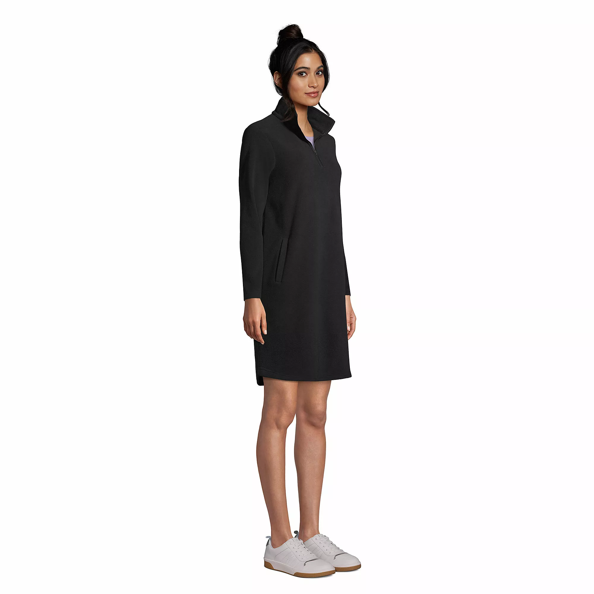 Lands' End Women's Long Sleeve Fleece Quarter Zip Dress - Image 5