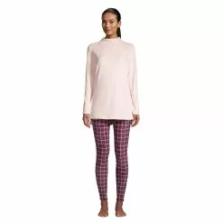 Lands' End Women's Cozy Pajama Set Long Sleeve Top And Print Leggings