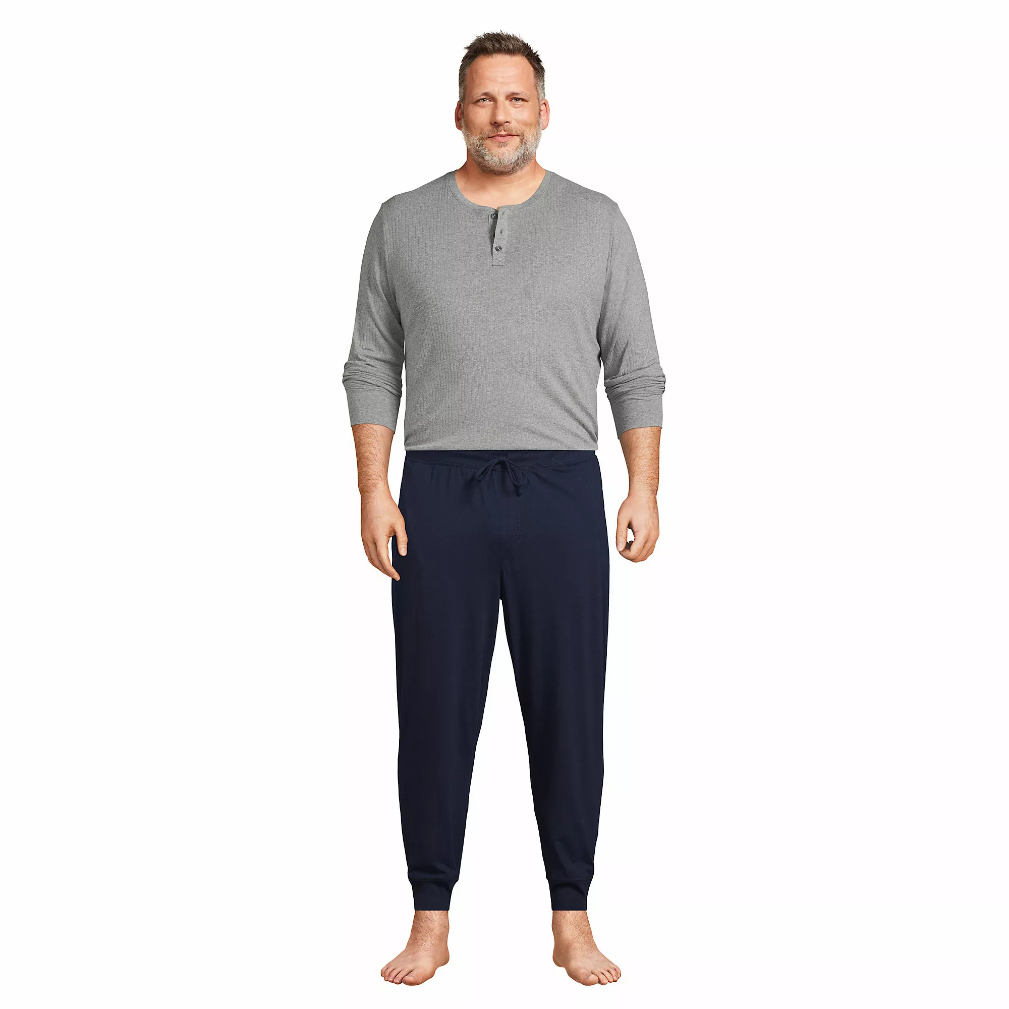 Lands' End Men's Big And Tall Knit Rib Pajama Henley - Image 4