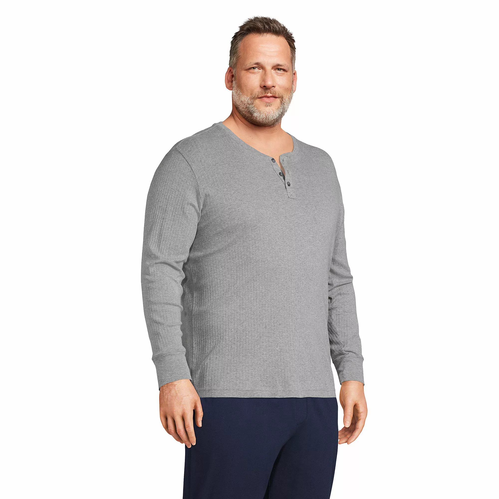 Lands' End Men's Big And Tall Knit Rib Pajama Henley - Image 3