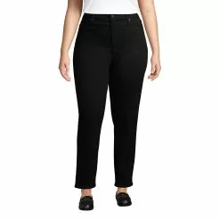 Lands' End Women's Plus Size High Rise Straight Leg Ankle Jeans Black