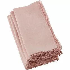 Saro Lifestyle Pom Pom Trimmed Linen Dinner Napkins- Set Of 4