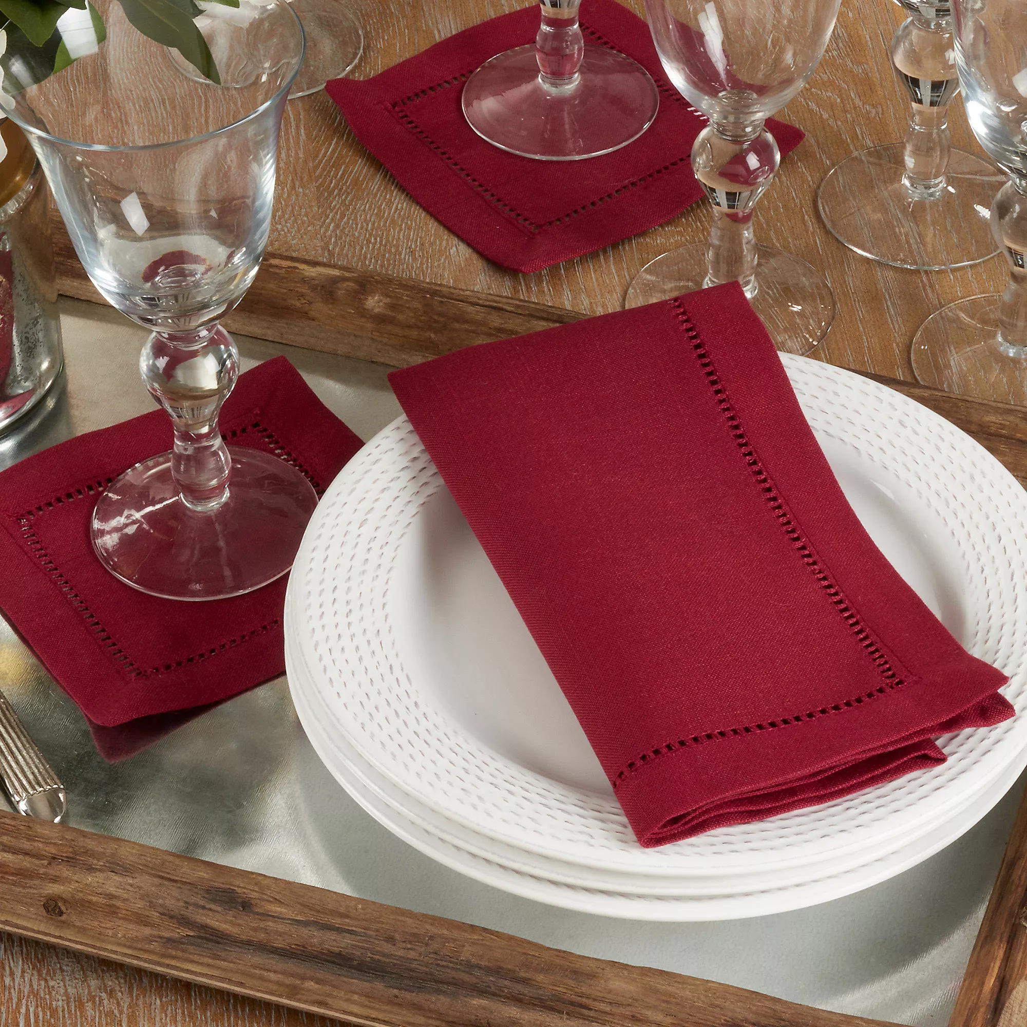 Saro Lifestyle Classic Hemstitch Border Dinner Napkins - Set Of 12 - Image 4