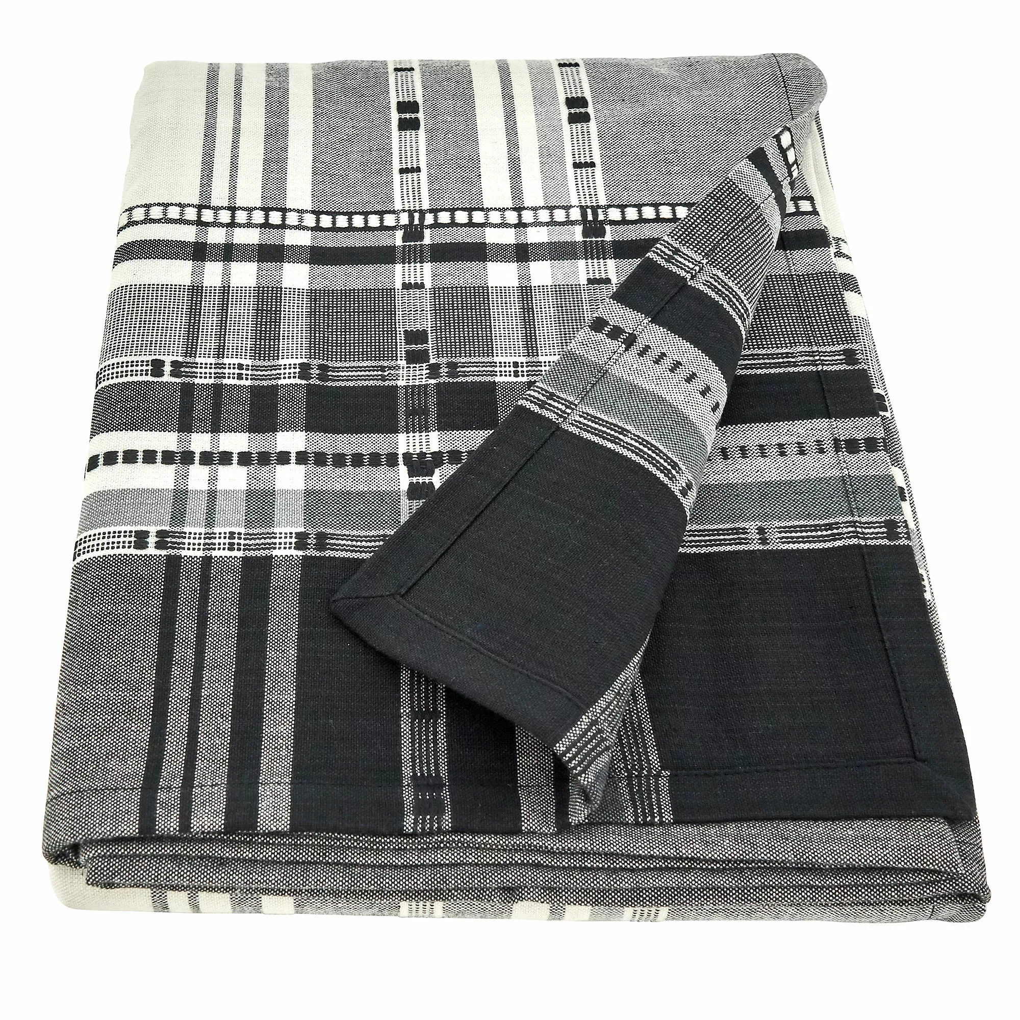 Saro Lifestyle 65x140 Plaid Border Cotton Rectangle Tablecloth - Image 2