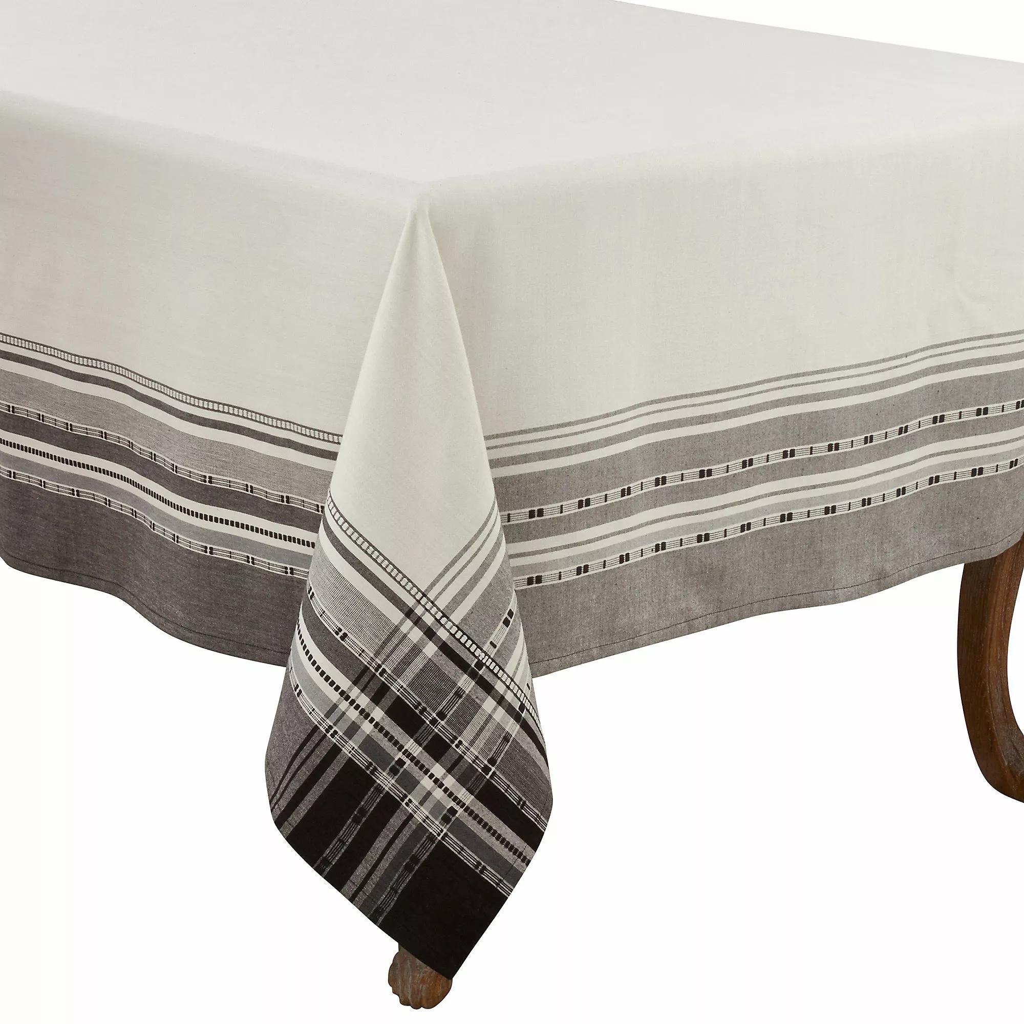 Saro Lifestyle 65x140 Plaid Border Cotton Rectangle Tablecloth