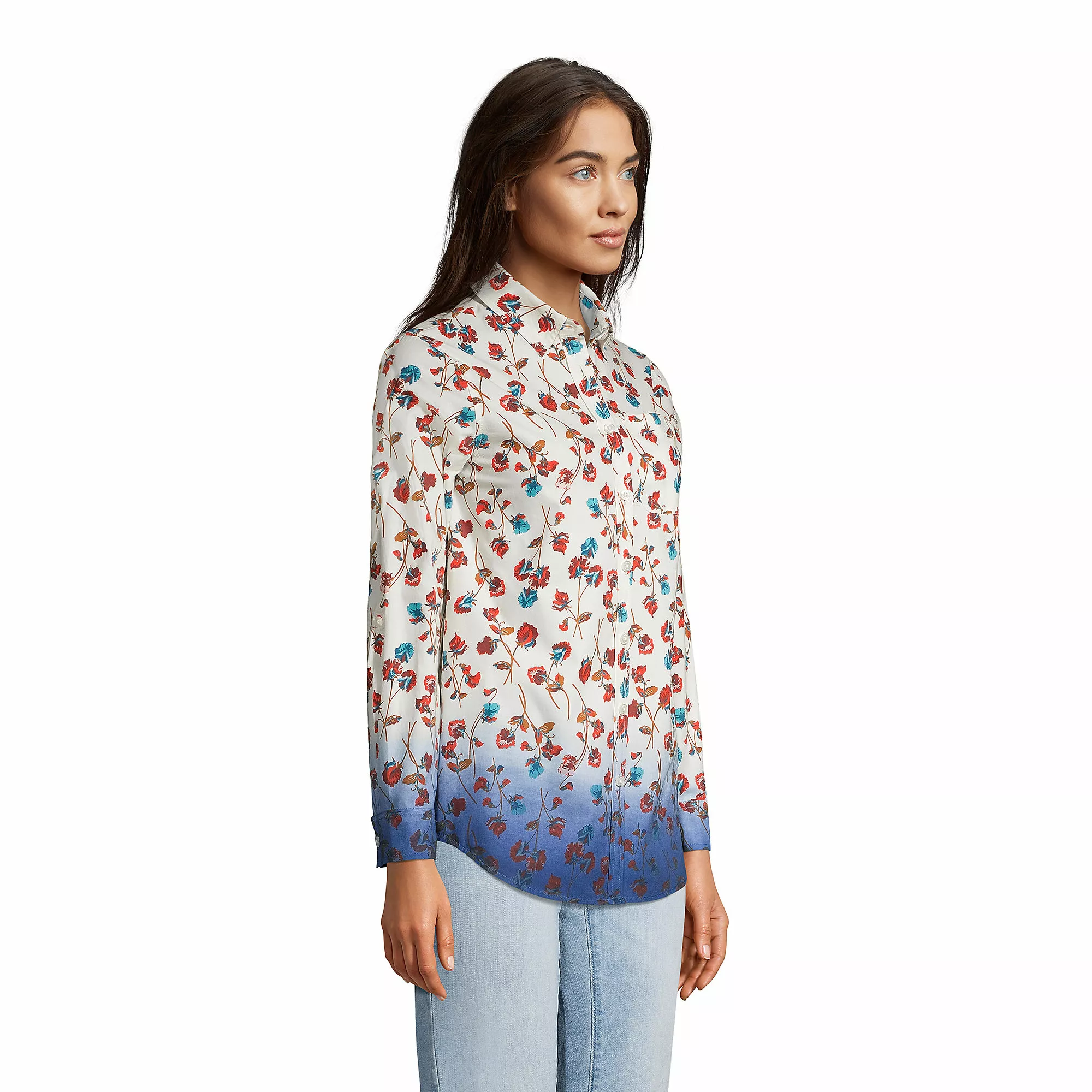 Lands' End Women's Cotton Boyfriend Fit Long Sleeve Tunic Top - Image 3