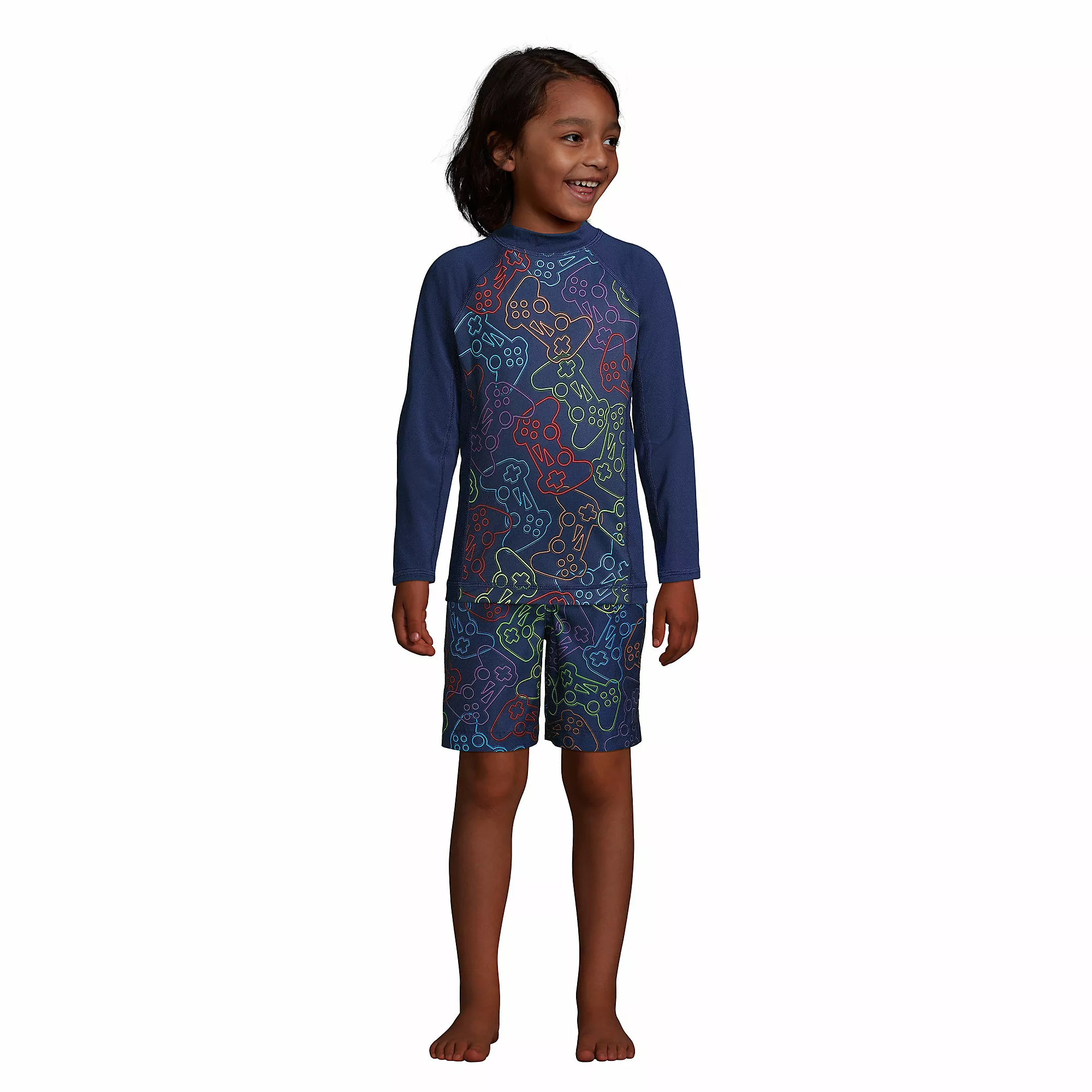 Lands' End Boys Long Sleeve Mock Neck UPF 50 Swim Rash Guard - Image 4